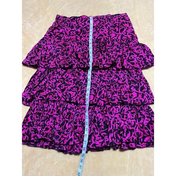 Vintage Fuchsia Pink Silk 3 Layered Ruffle Midi Skirt y2k retro M - Picture 5 of 5